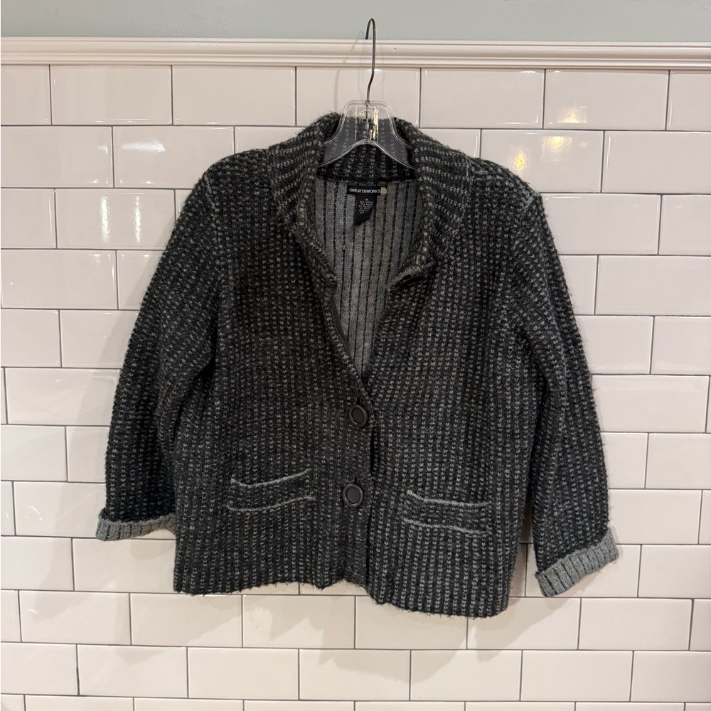 Sweaterworks Charcoal and Light Gray Knit Blazer